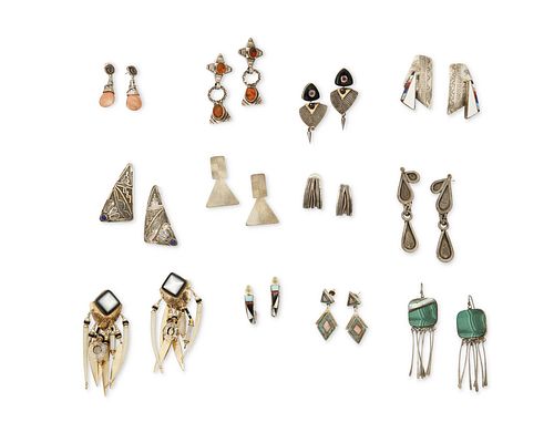 A group of silver and gold-filled earrings some signed Tabra Tunoa
