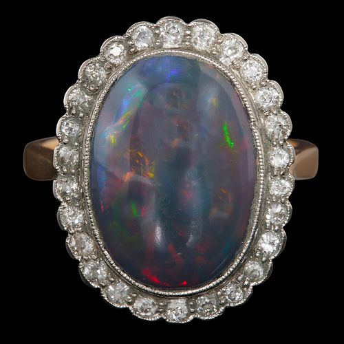 LARGE OPAL AND DIAMOND CLUSTER RING