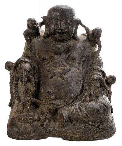 Bronze Figure of Hotei with Six Boys