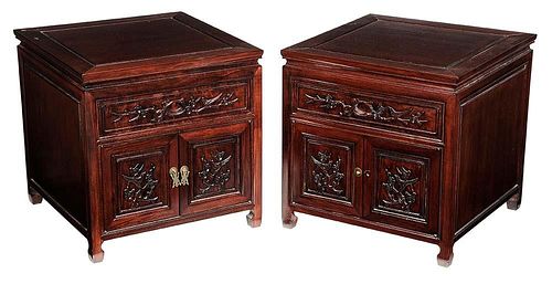 Pair Chinese Carved Hardwood Side