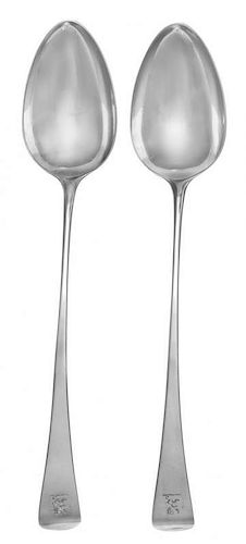 A Pair of George III Silver Stuffing Spoons, Stephen Adams II, London, 1793, each having a downturned handle engraved with a lio