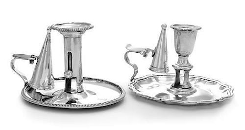 * Two Silver-Plate Chambersticks, James Dixon & Sons, Sheffield, 19th Century, each of shaped circular form with a reeded border
