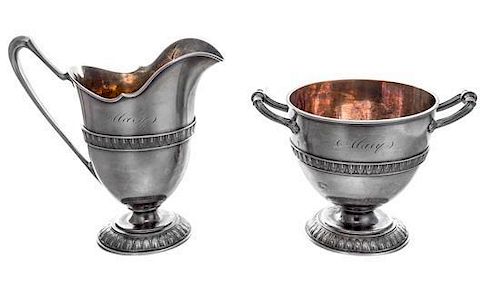 An American Silver Creamer and Footed Bowl, Tiffany & Co., New York, NY, each having a foliate decorated band along the body and