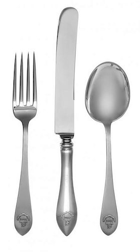 An American Silver Flatware Service, Dominick & Haff, New York, NY, retailed by Grogan & Co., Pittsburgh, the terminal of each h