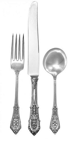 * An American Silver Flatware Service , Wallace Sterling, Wallingford, MA , Rose Point pattern, comprising: 12 dinner knives 12