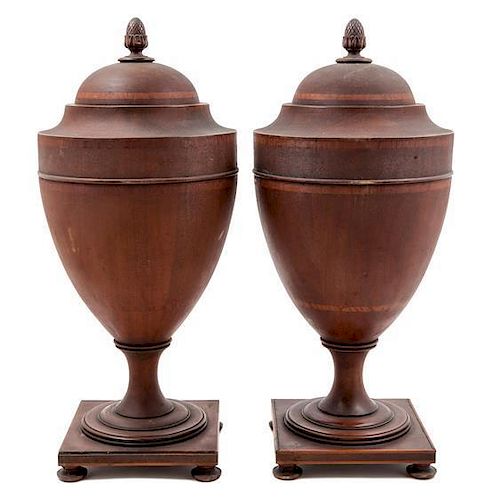 * A Pair of George III Style Mahagany Cutlery Urns Height 26 inches.