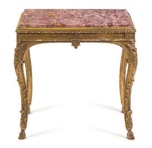 A Louis XV Style Giltwood Tea Table Height 27 3/4 x width 27 3/4 x depth 18 1/2 inches.