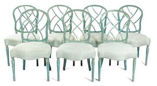 A Set of Fourteen George III Style Painted Dining Chairs Height 37 3/4 inches.