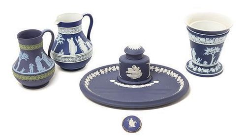 A Group of Five Wedgwood Jasperware Articles Width of inkwell 10 inches.
