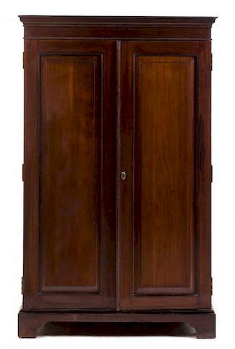 A George III Style Mahogany Armoire Height 67 1/4 x width 42 x depth 24 inches.
