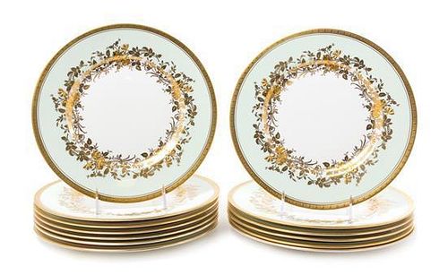 A Set of Thirteen Minton Porcelain Service Plates Diameter 13 3/4 inches.