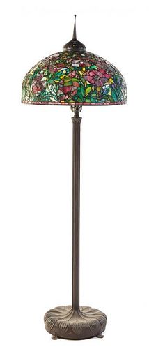 An American Leaded Glass Floor Lamp Height 71 1/2 inches.