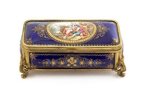 * A French Enameled Copper Casket Width 7 1/2 inches.