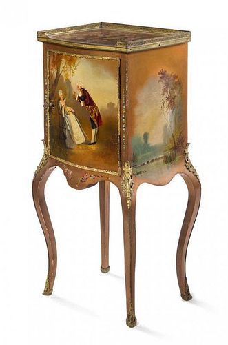 * A Louis XV Style Painted Side Cabinet Height 39 x width 18 x depth 14 1/2 inches.