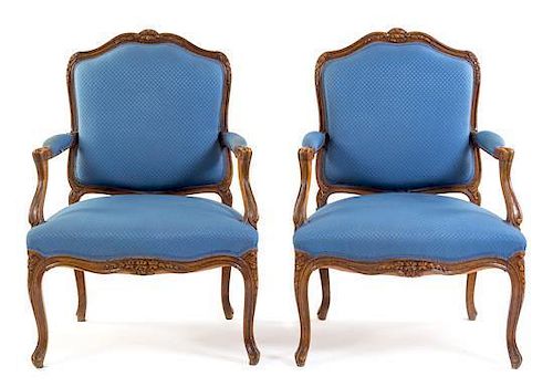 * A Pair of Louis XV Style Fauteuils Height 38 inches.