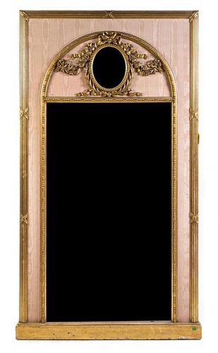 * A Louis XVI Style Giltwood Trumeau Mirror Height 82 x width 45 1/2 inches.