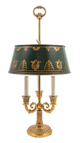 An Empire Style Gilt Bronze Three-Light Bouillotte Lamp Height 26 1/2 inches.