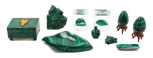 A Collection of Malachite Articles Length of ash receiver 7 5/8 inches.