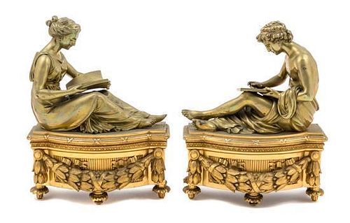 * A Pair of French Gilt Bronze Figural Chenets Width 11 1/2 inches.