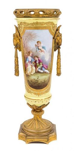 A Sevres Style Porcelain Urn Height 14 1/4 inches.