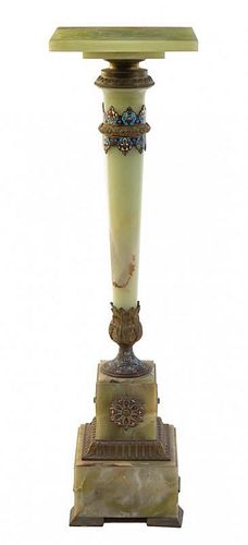 * A French Onyx, Gilt Bronze, and Champleve Pedestal Height 31 1/2 inches.