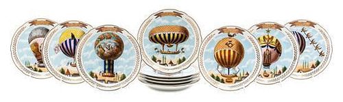 A Set of Twelve French Porcelain Plates Diameter 10 1/2 inches.