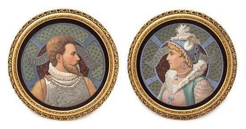 * A Pair of Continental Porcelain Portrait Plaques Diameter overall 21 1/4 inches.
