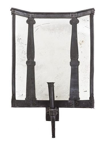 A Scandinavian Cast Metal and Mirrored Sconce Height 22 1/4 inches.