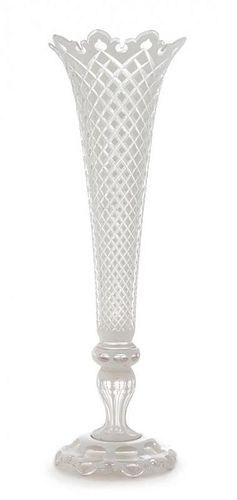 * A Bohemian Overlay Glass Trumpet Vase Height 18 inches.
