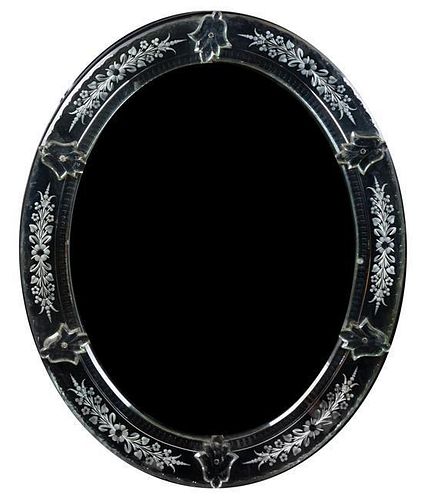 A Venetian Etched Glass Mirror 34 1/2 x 29 inches.