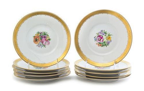 A Set of Ten Royal Copenhagen Porcelain Salad Plates Diameter 7 1/2 inches.
