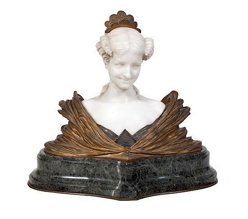 A French Gilt Bronze and Marble Bust Height 24 3/4 inches.