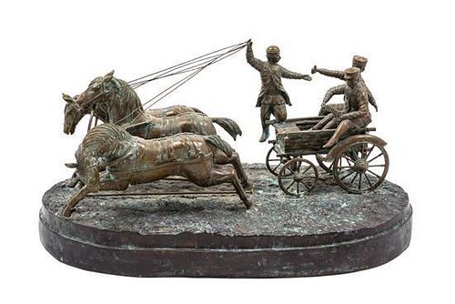 A Continental Bronze Figural Group Width 27 1/2 inches.