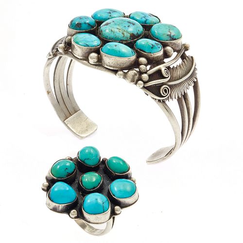 Turquoise, Sterling Silver Bracelet and Ring