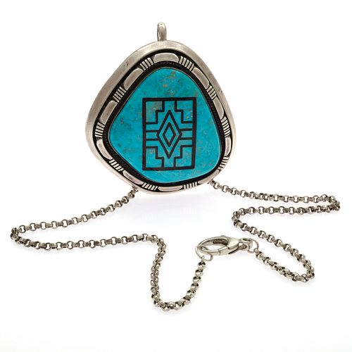 Native American Turquoise, Jet, Silver Necklace