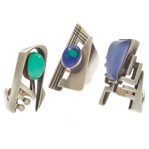 Collection of Three Modernist Sterling Silver Rings