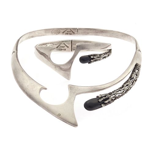 Modernist Mexican Silver Jewelry Suite, MIguel Pineda
