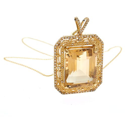 Citrine, Diamond, 14k Yellow Gold Necklace