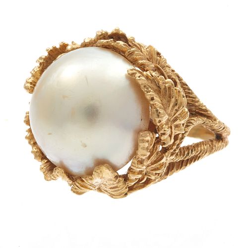 Mabe Cultured Pearl, 14k Yellow Gold Ring