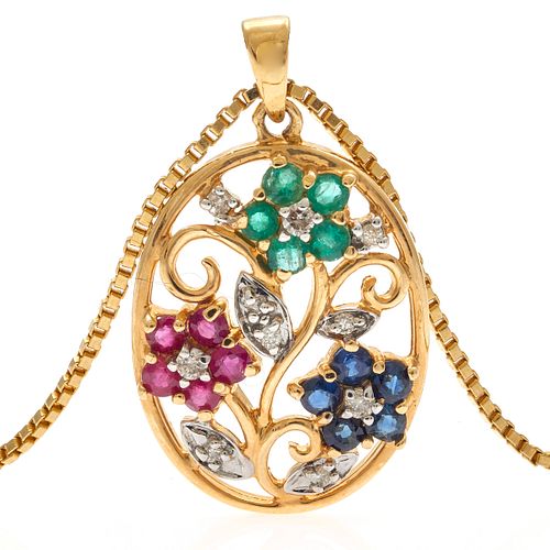 Diamond, Emerald, Sapphire, Ruby, 14k Necklace