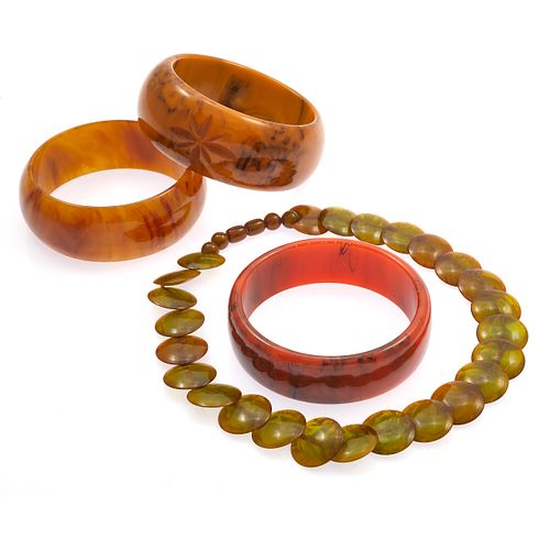 Collection of Marbleized Bakelite or Catelin Jewelry