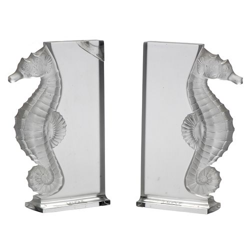 Lalique Crystal Seahorse Bookends