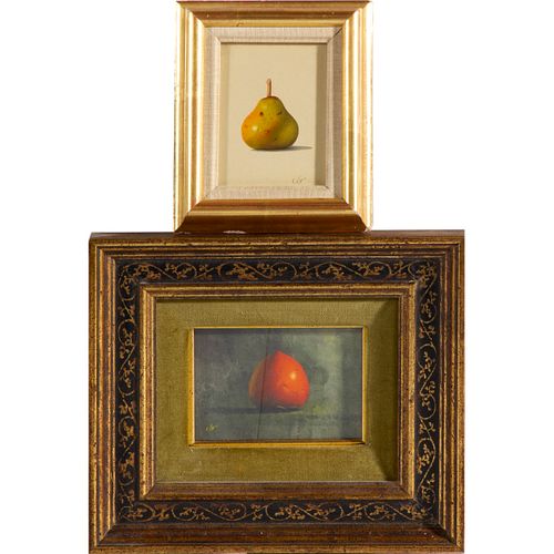 Gerald Paul Stinski (1929-2015, American) Still Life with Pear, and Still Life with Persimmon