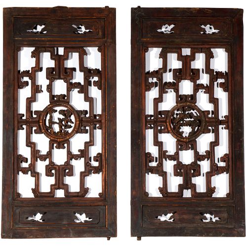Pair Asian Hardwood Carved Panels.