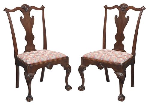 Pair Philadelphia Chippendale Style Walnut Side Chairs