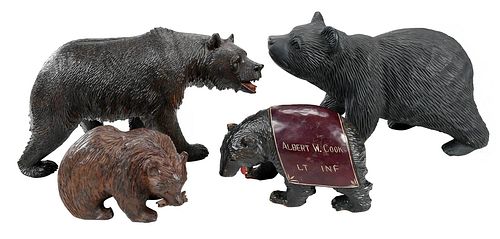 Four Black Wood Forest/Style Carved Wood Bears