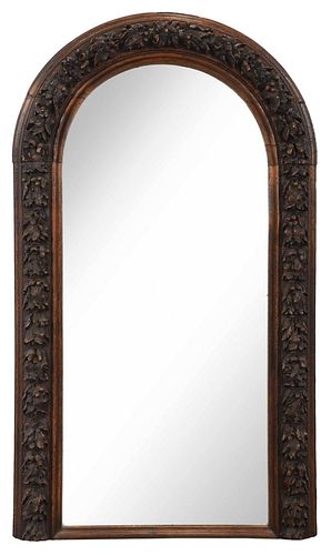 Rustic Carved Oak Leaf and Acorn Arched Mirror