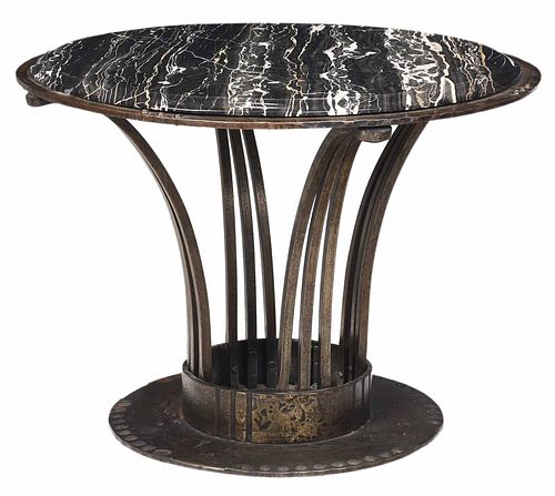 Art Deco Wrought Iron and Marble Circular Low Table