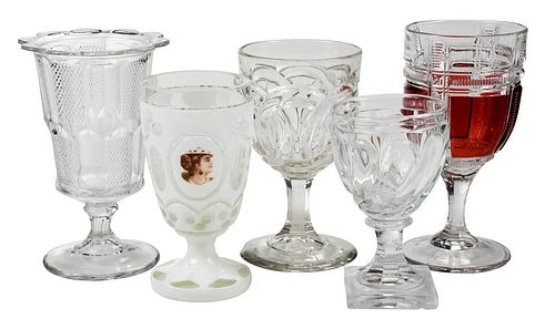 Five American and Continental Glass Goblets