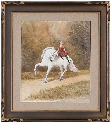 American or European School Equestrian Watercolor